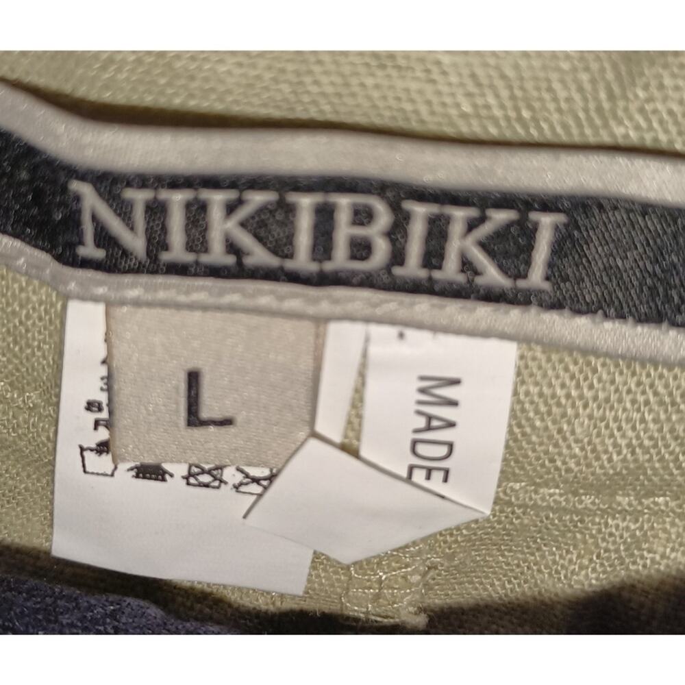 Nikibiki Linen Blend Colorblock Shorts Tan Navy Women’s Size L - Picture 4 of 5